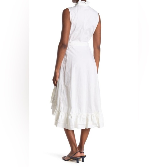 NEW CALVIN KLEIN Cotton Ruffled Mock-Neck High Low Midi Dress - Picture 5 of 7
